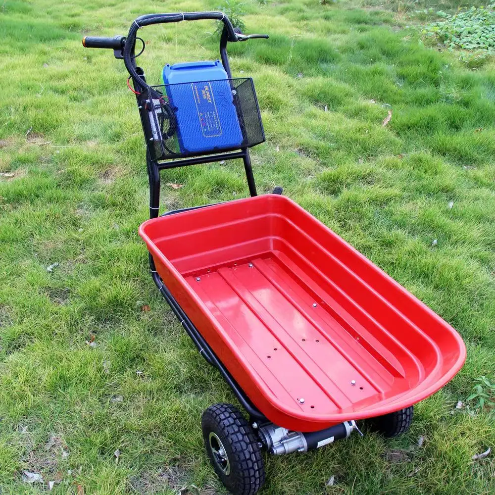 48V 300W Electric Wheelbarrow Lithium Battery Powered Utility Trolley Brushless Motor Barrel Dump